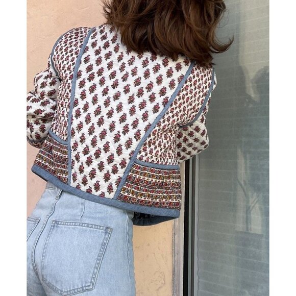 VERONICA BEARD Kamila Reversible Cotton Jacket in Cream Multi Size Large - Picture 11 of 16